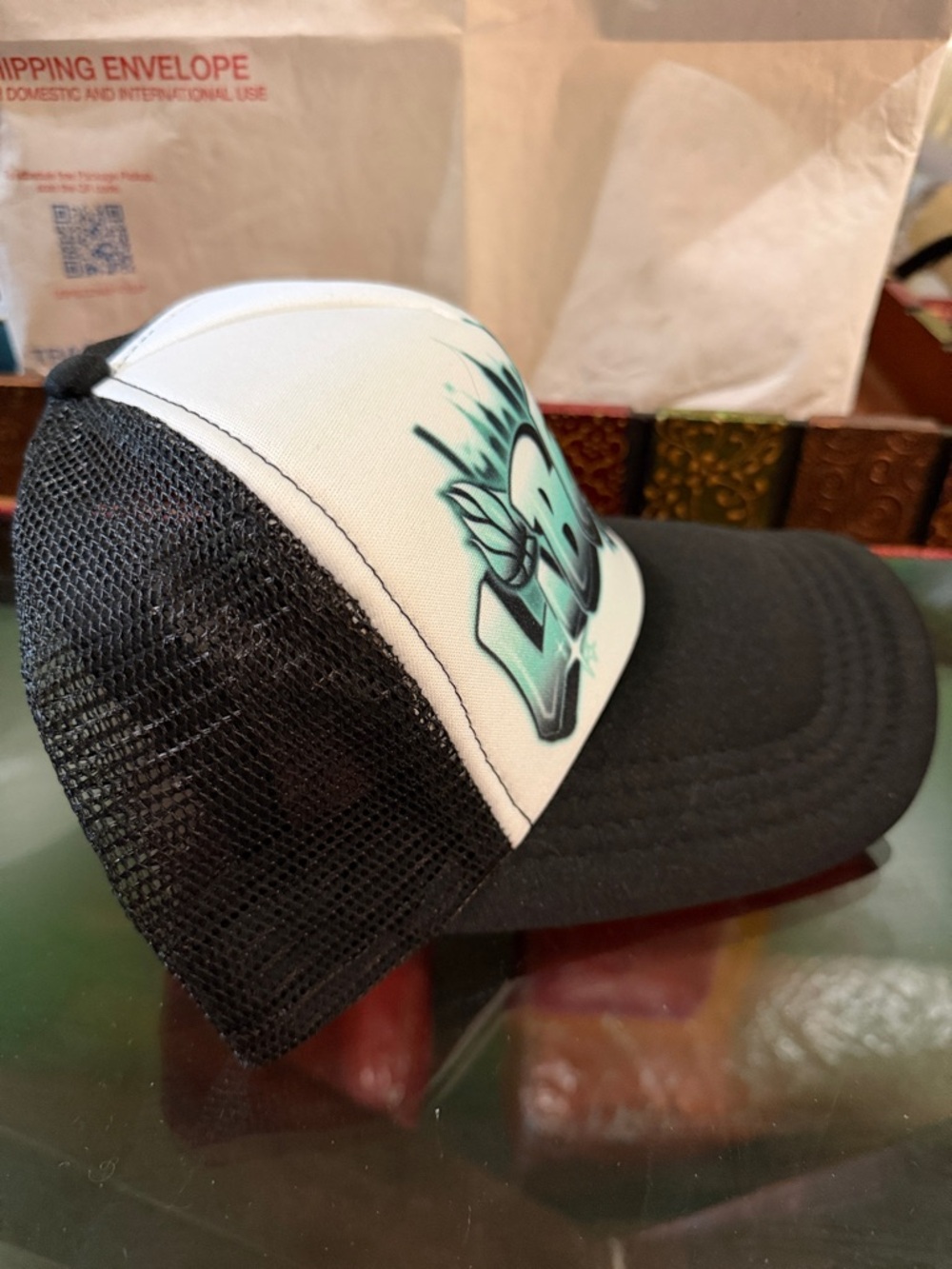 New York WNBA Liberty Black and White Trucker Hat with Teal Graffiti Logo - Picture 8 of 8